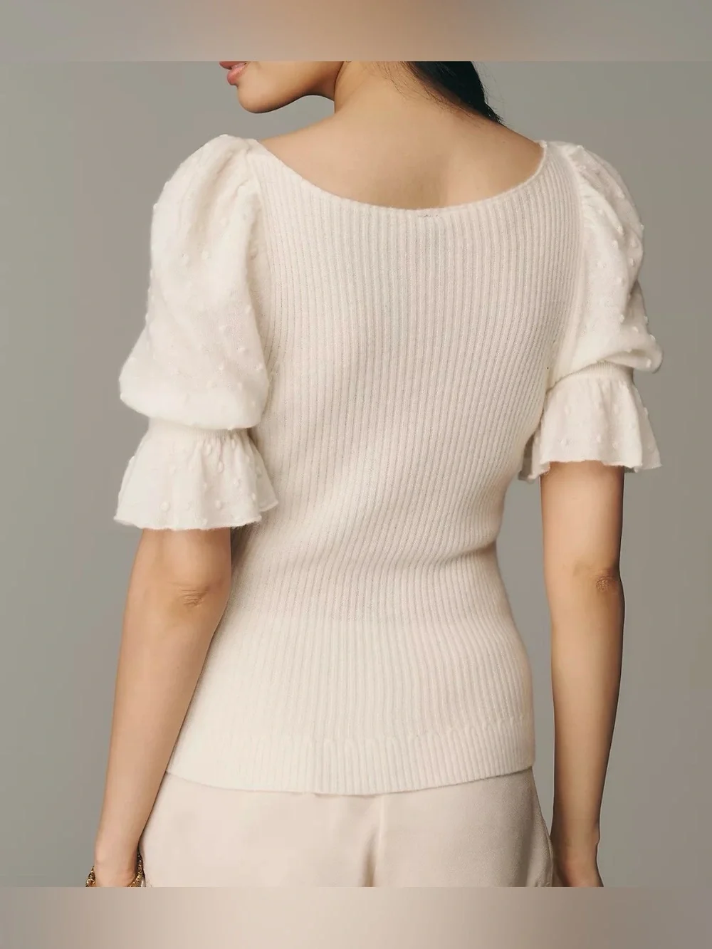 Anthropologie Ruffle Sleeve Top Wool Cashmere Knit Blouse Peasant Prairie Sz S